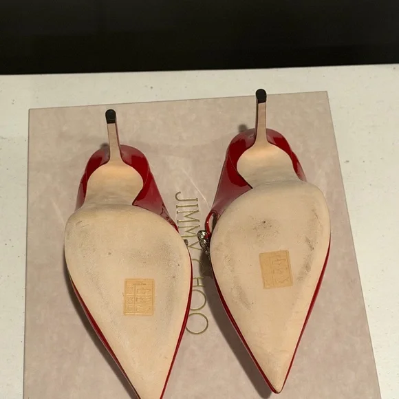 Ing Red Patent Pointed Toe Heels with Crystal Strap - Picture 6 of 6